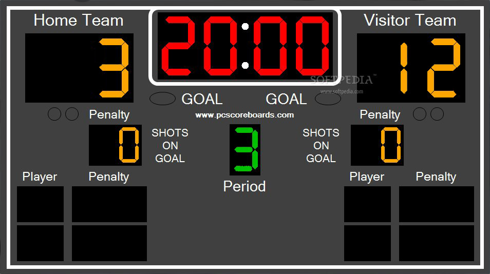 Square Hockey score board showing it's the third period and the score is 3 for the home team and 12 for the visitor team.