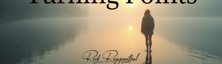 A quiet morning scene that symbolizes insight and fresh beginnings. A person standing at the edge of a calm lake at sunrise, soft light breaking through low mist. Subtle ripples on the water, gentle glow on the horizon, peaceful mood. No text in the image. Emphasize clarity, stillness, and the sense of a new direction emerging from within. Natural, understated colours with a contemplative tone.