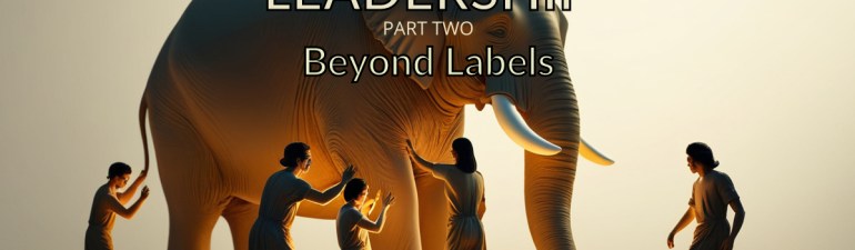 Illustrated figures touching different parts of an elephant while the full animal is softly visible in the background, symbolizing partial understanding and the return of wisdom through seeing the whole.